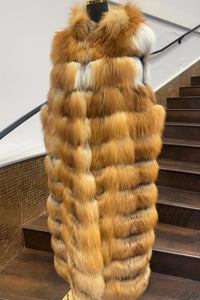 Vintage Horizontal Red Fox Long Vest with Hood