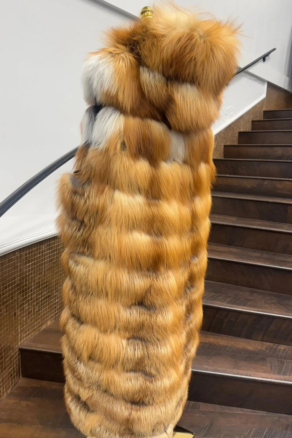 Vintage Horizontal Red Fox Long Vest with Hood