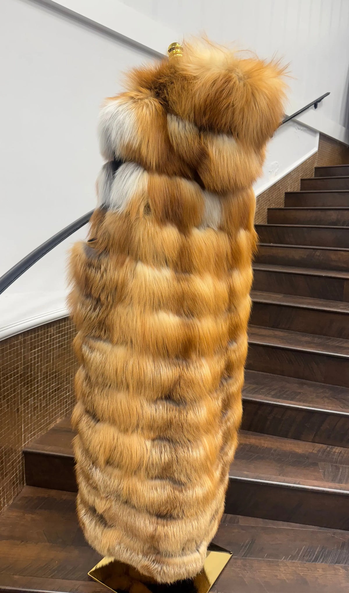 Vintage Horizontal Red Fox Long Vest with Hood