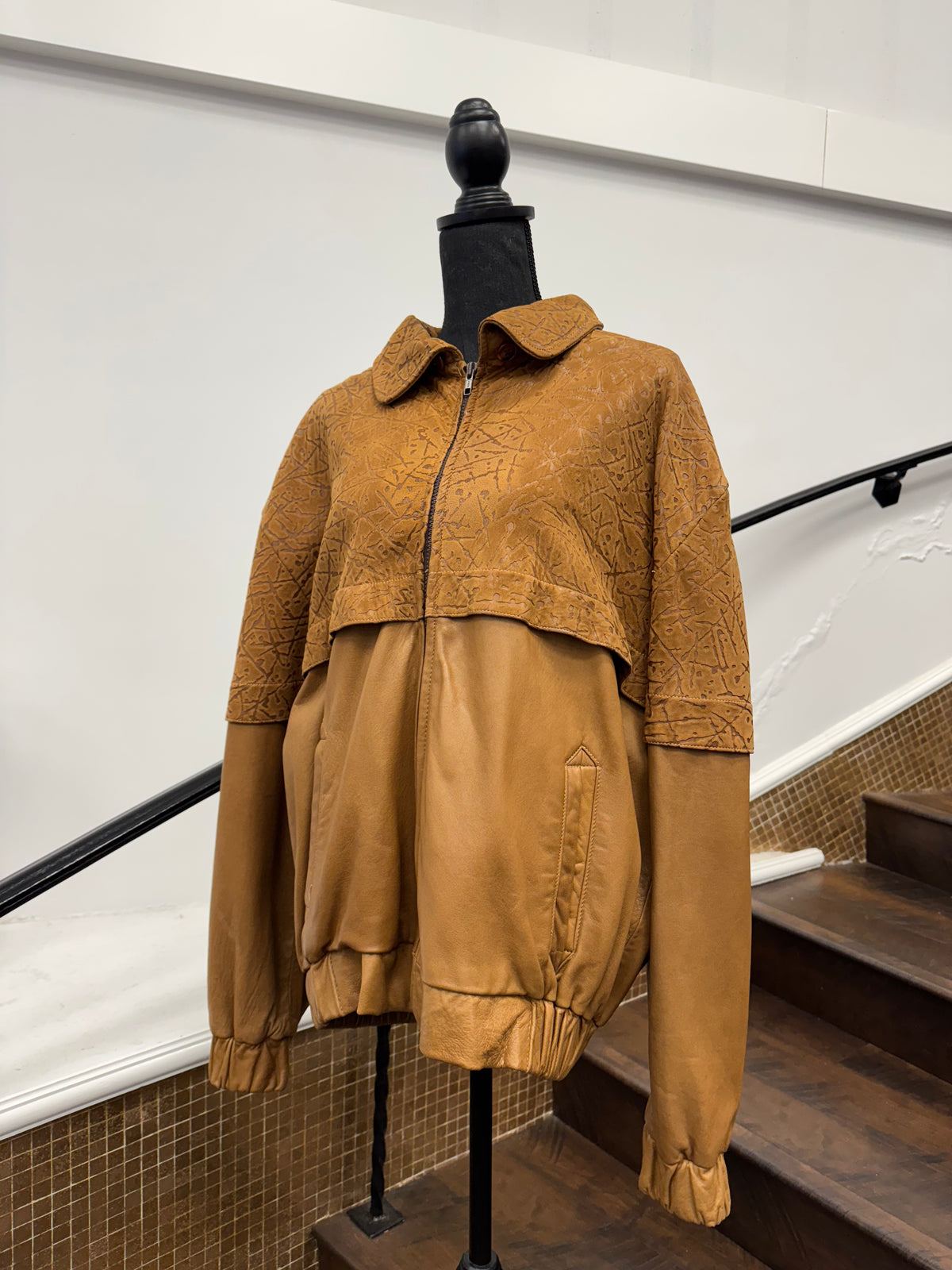Vintage Imprinted Leather Jacket