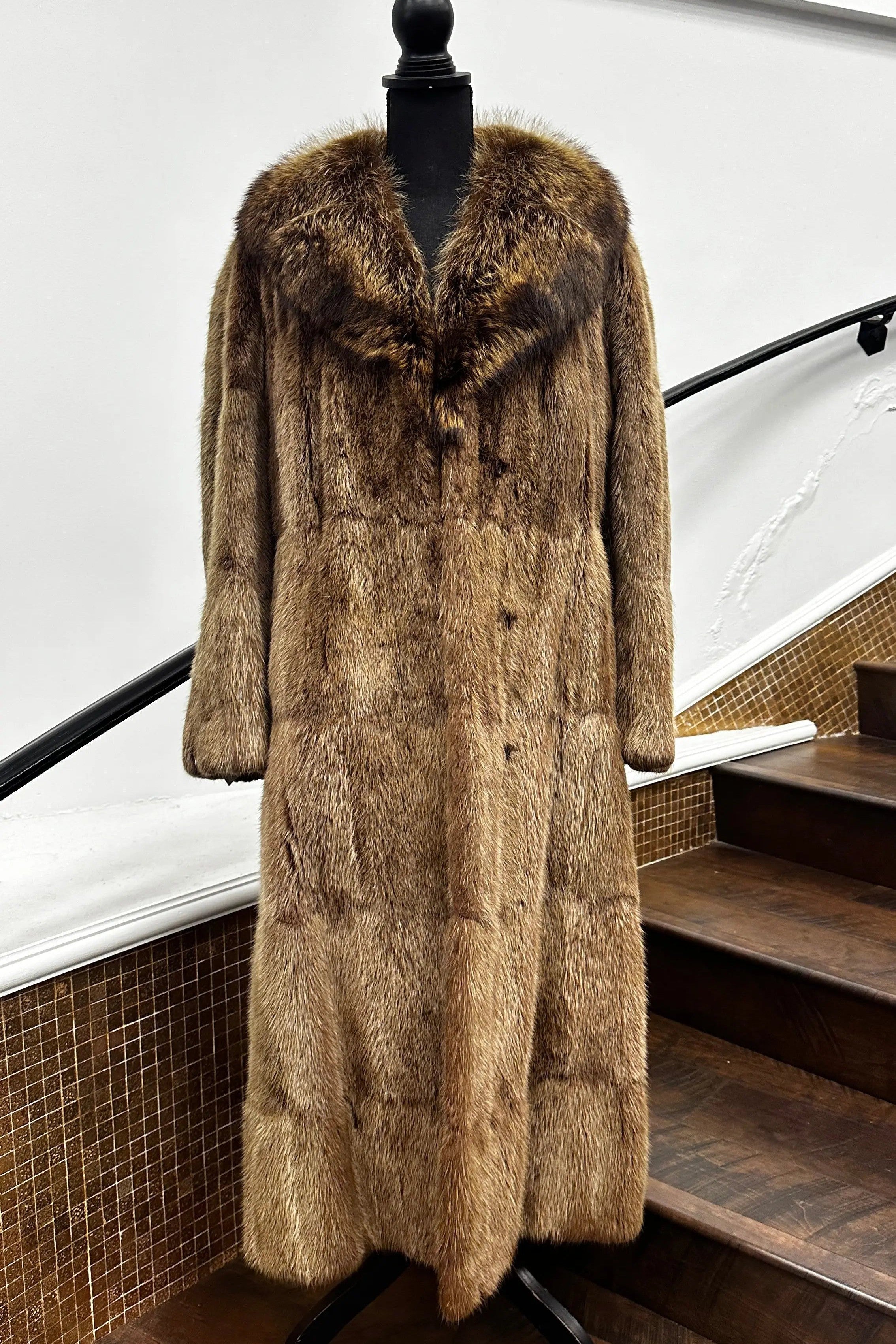 Vintage Left Muskrat Coat with Racoon Collar