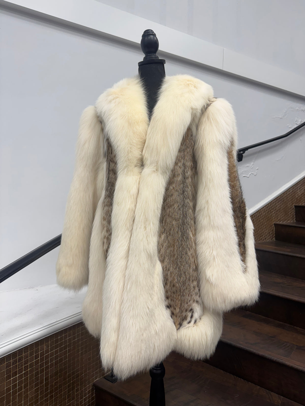 Vintage Lynx Jacket with White Fox Tuxedo and Sleeves