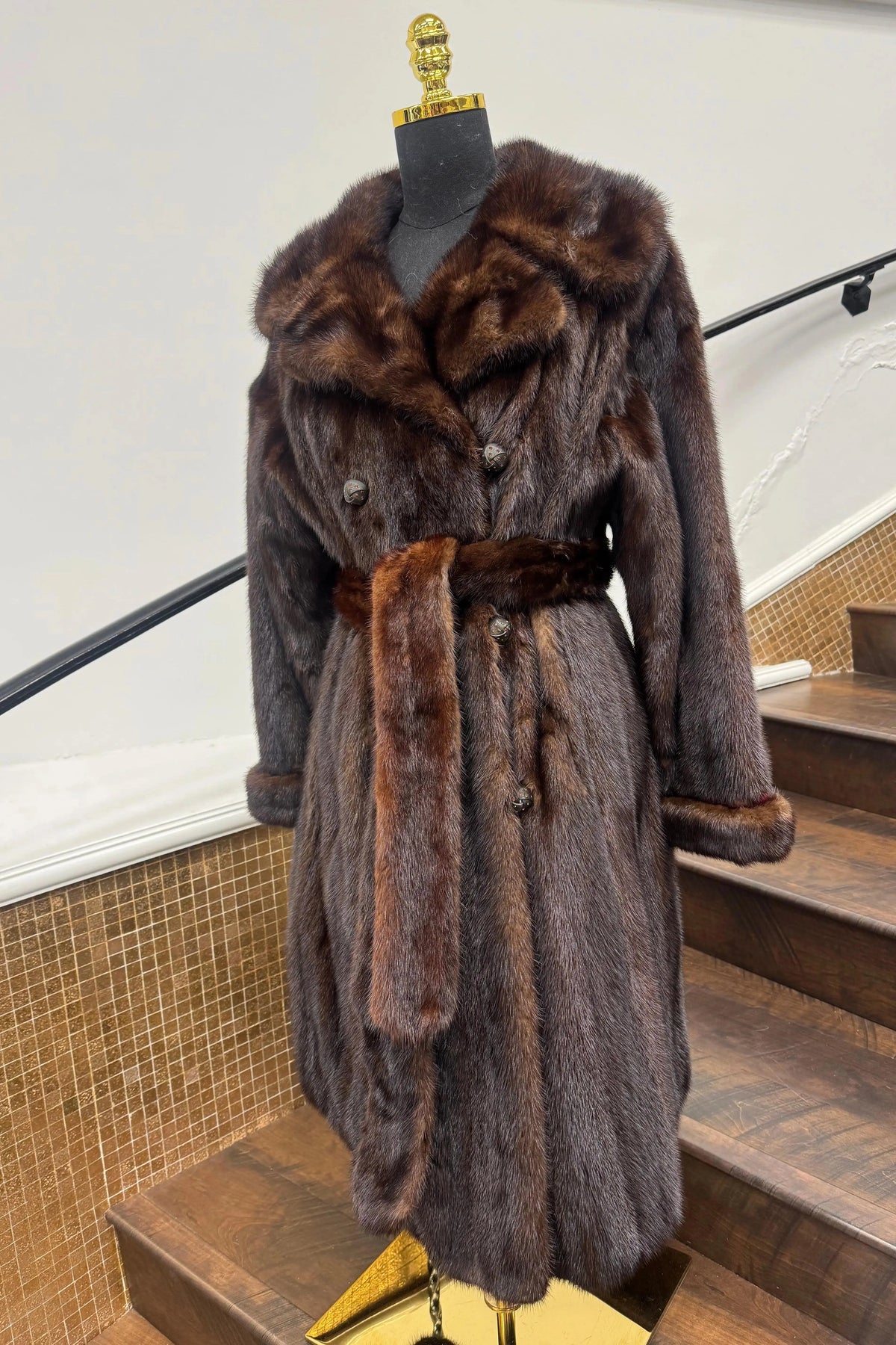 Vintage Mahogany Mink 3/4 Coat with Belt