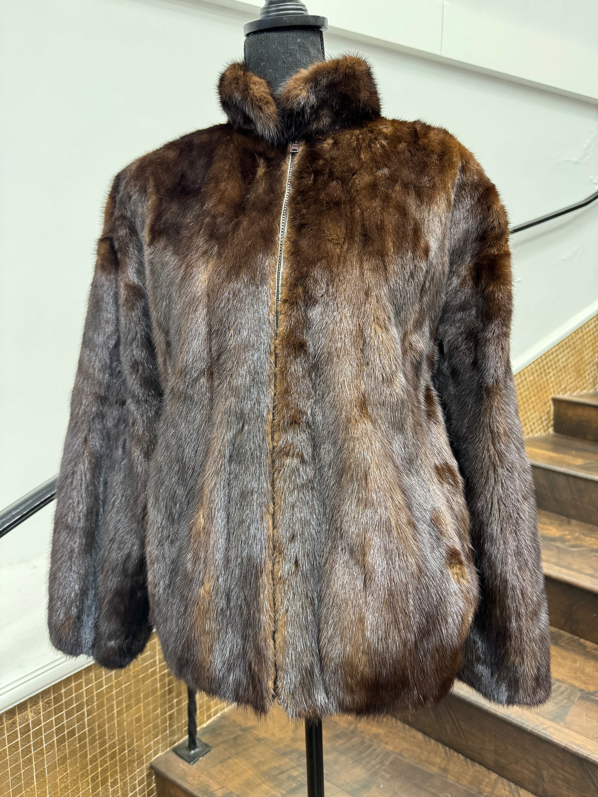Vintage Mahogany Mink Bomber