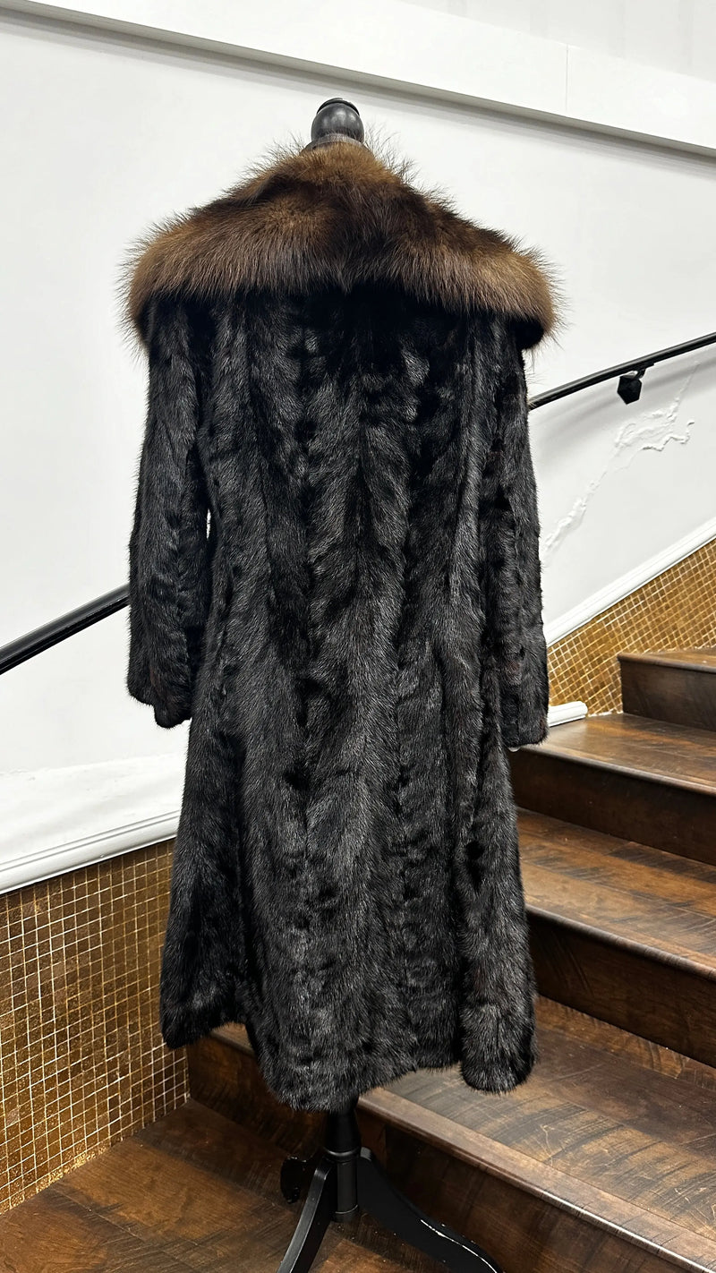 Vintage Ranch Pieced Mink Coat with Racoon Collar