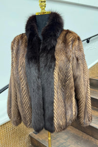 Vintage Ribbed Chevron Lorraine Mink Reversable Leather Jacket