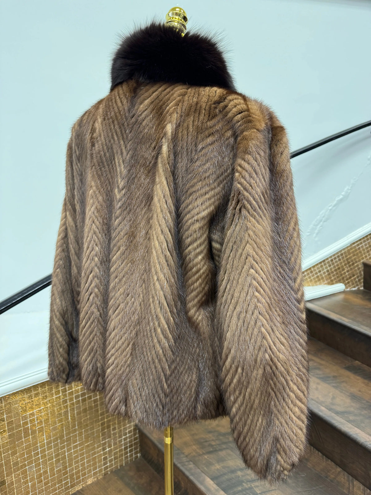 LaBelle Since 1919 Vintage Ribbed Chevron Lorraine Mink Reversable Leather Jacket