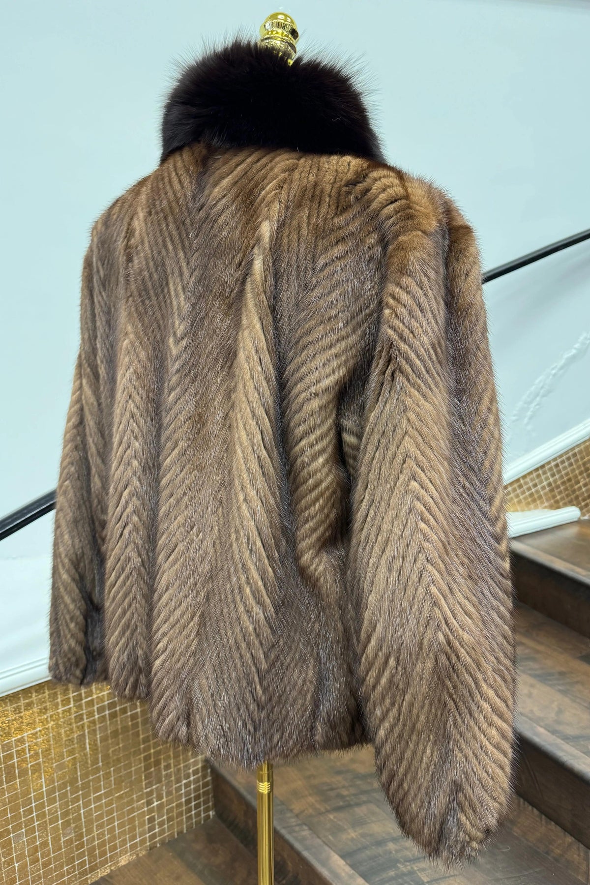 Vintage Ribbed Chevron Lorraine Mink Reversable Leather Jacket