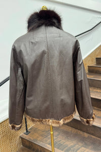 Vintage Ribbed Chevron Lorraine Mink Reversable Leather Jacket