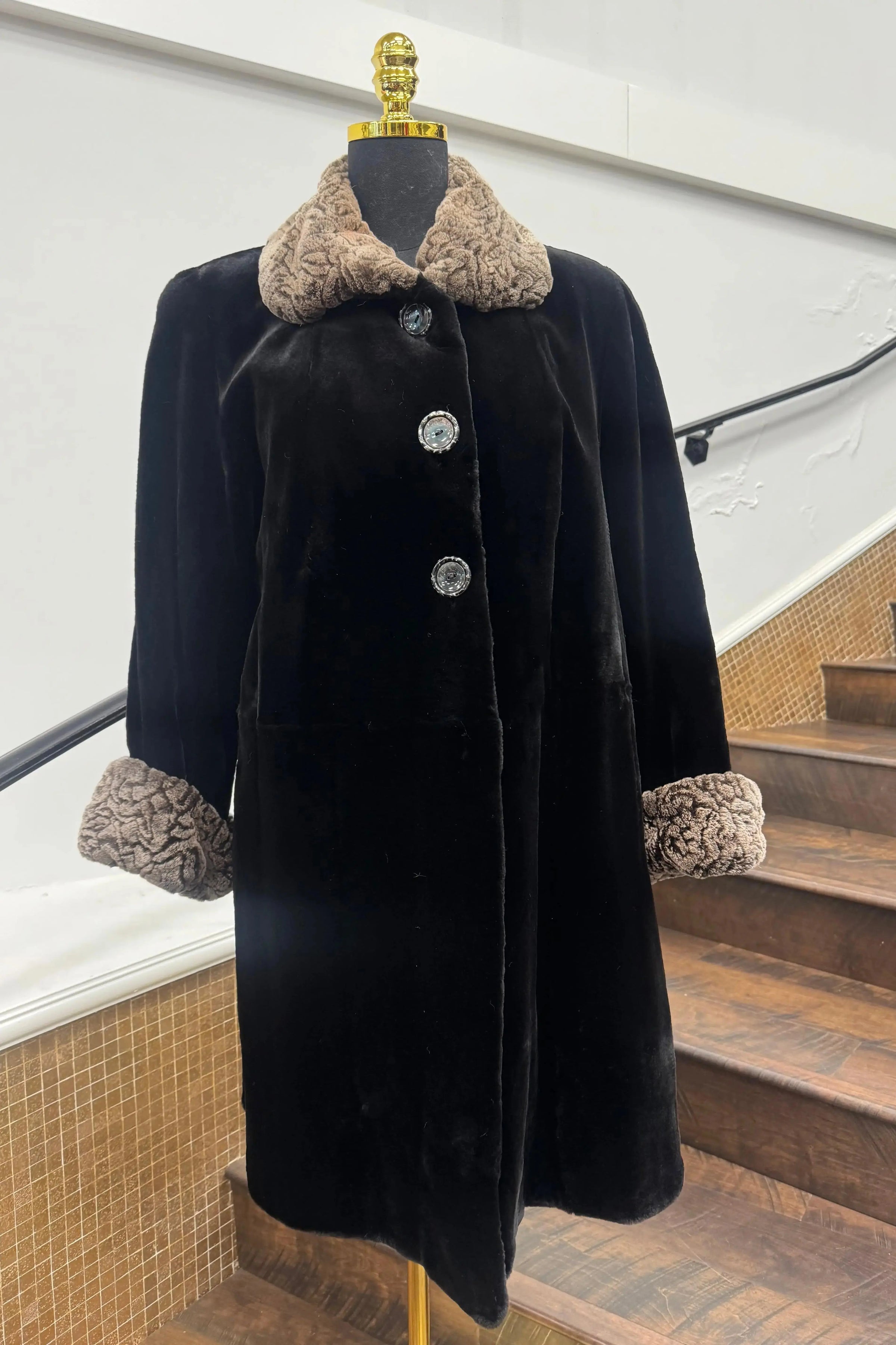 Vintage Sheared Mink with Rosette Collar and Cuffs Stroller