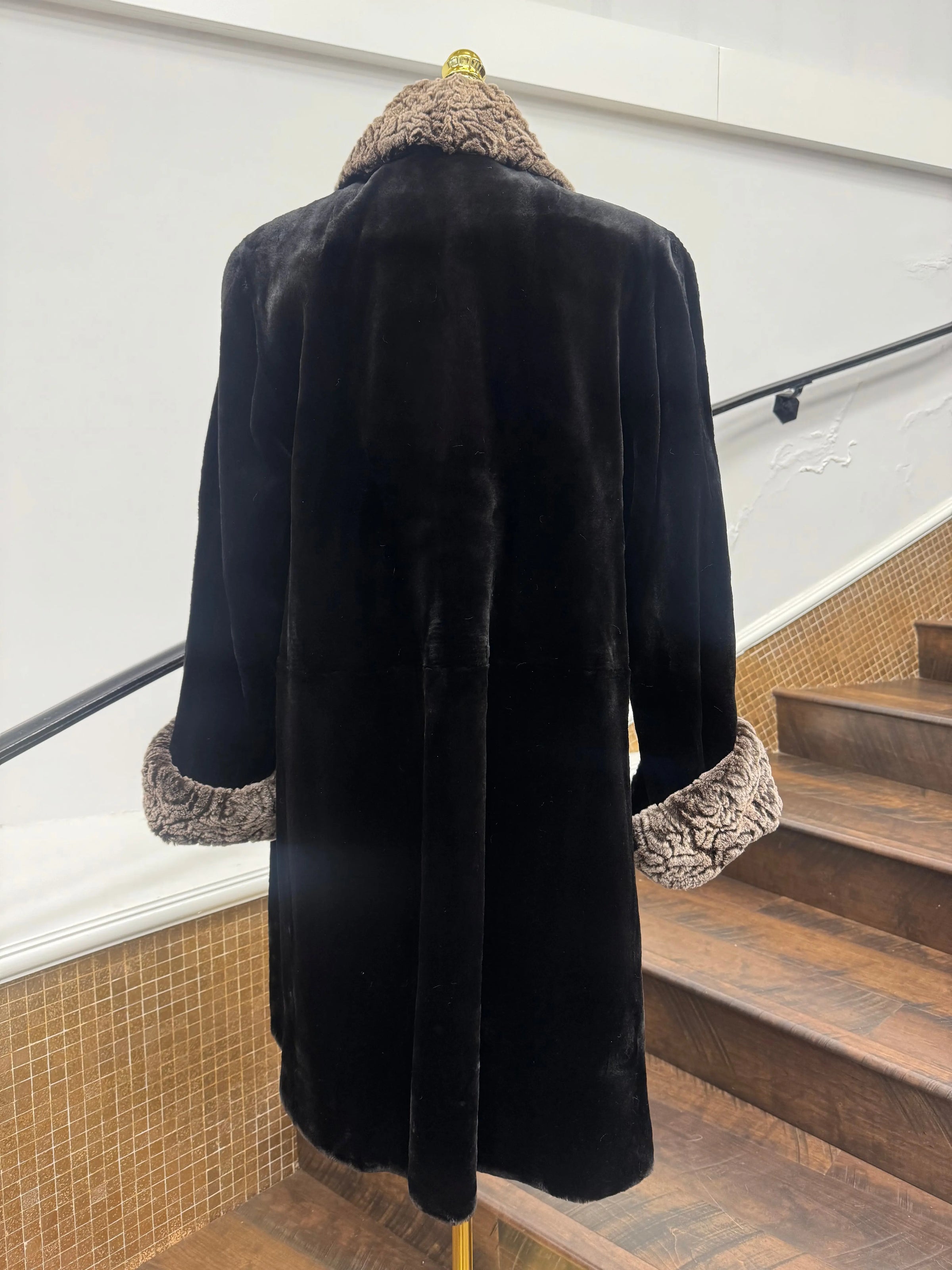 Vintage Sheared Mink with Rosette Collar and Cuffs Stroller