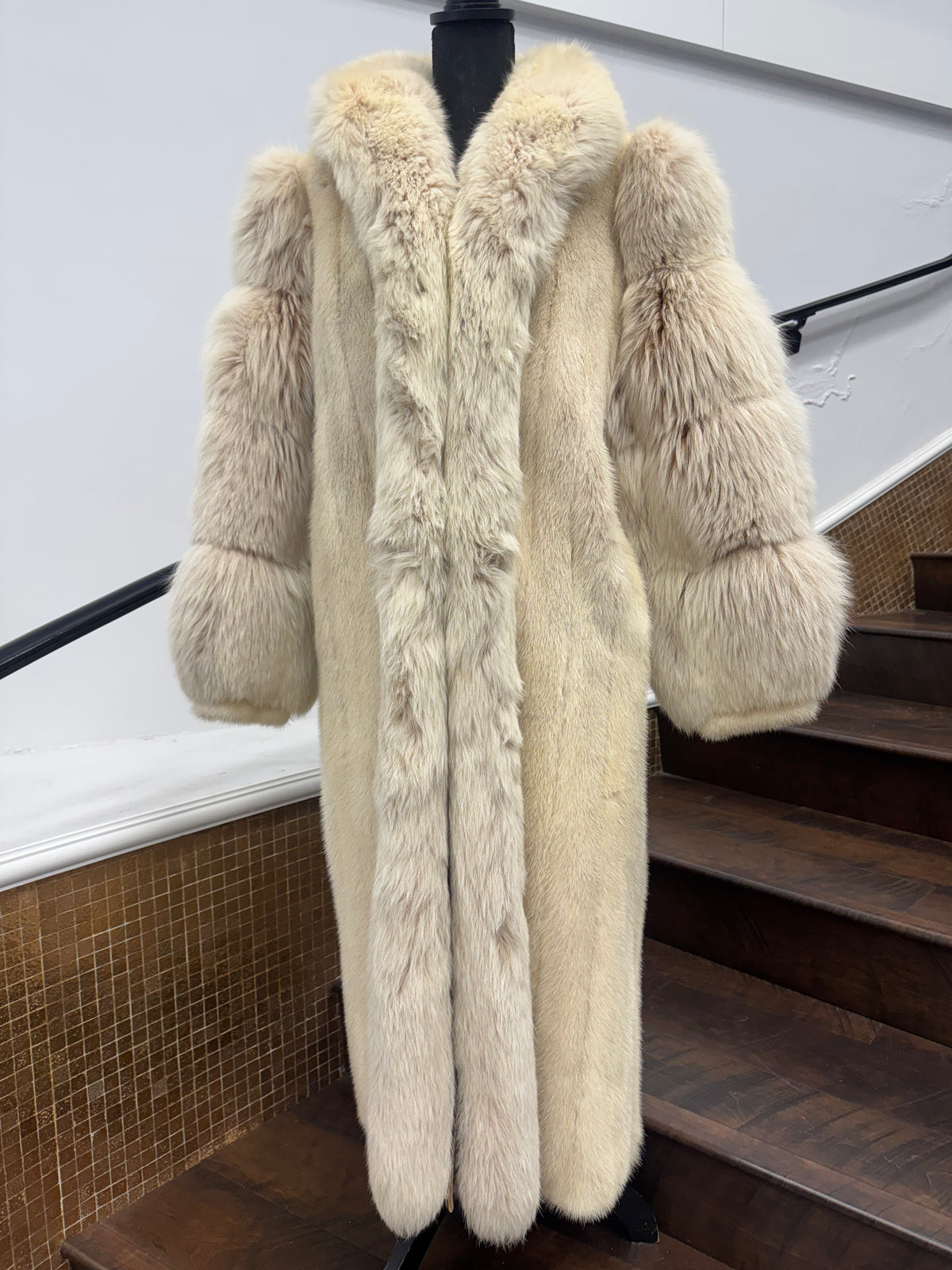 Vintage Tourmaline Coat with Fox Sleeves and Tuxedo