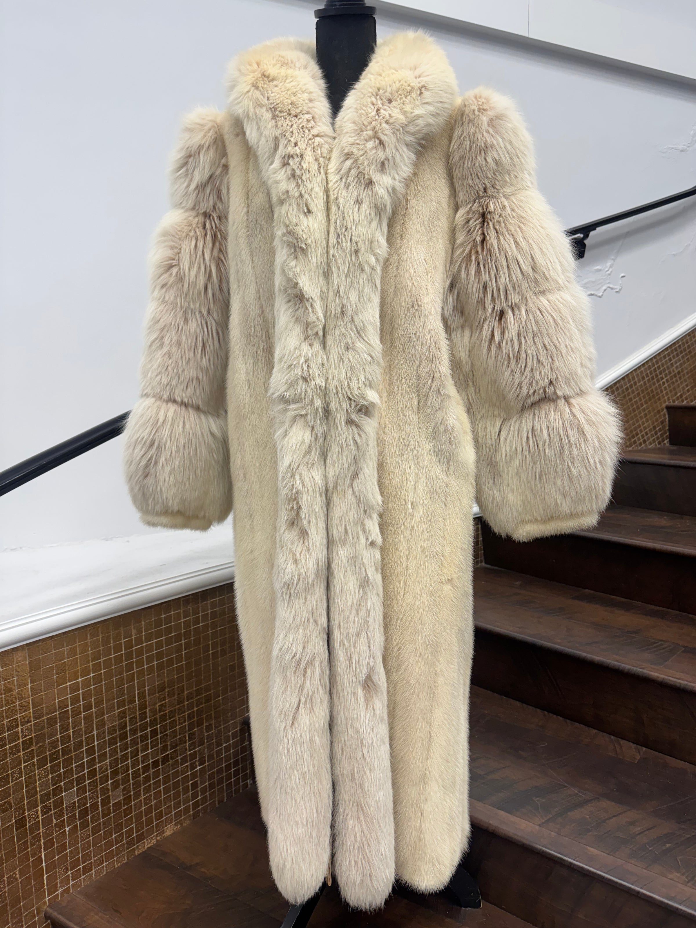 Vintage Tourmaline Coat with Fox Sleeves and Tuxedo