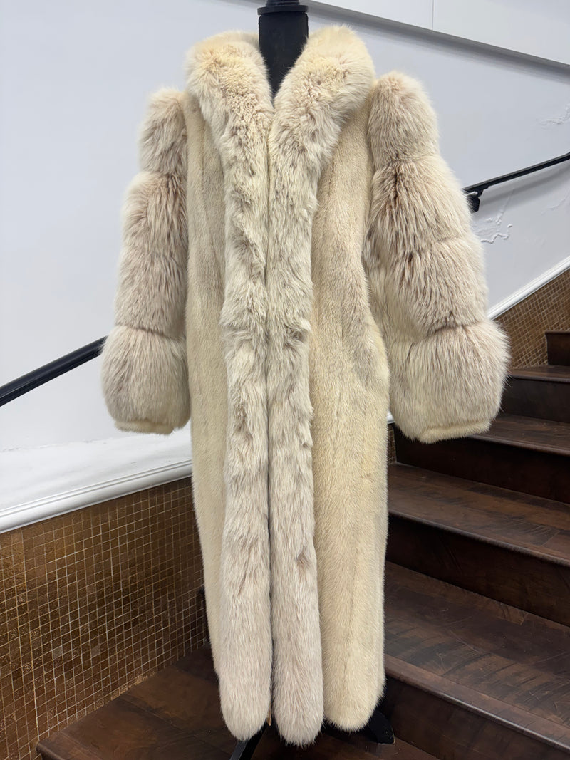 Vintage Tourmaline Coat with Fox Sleeves and Tuxedo