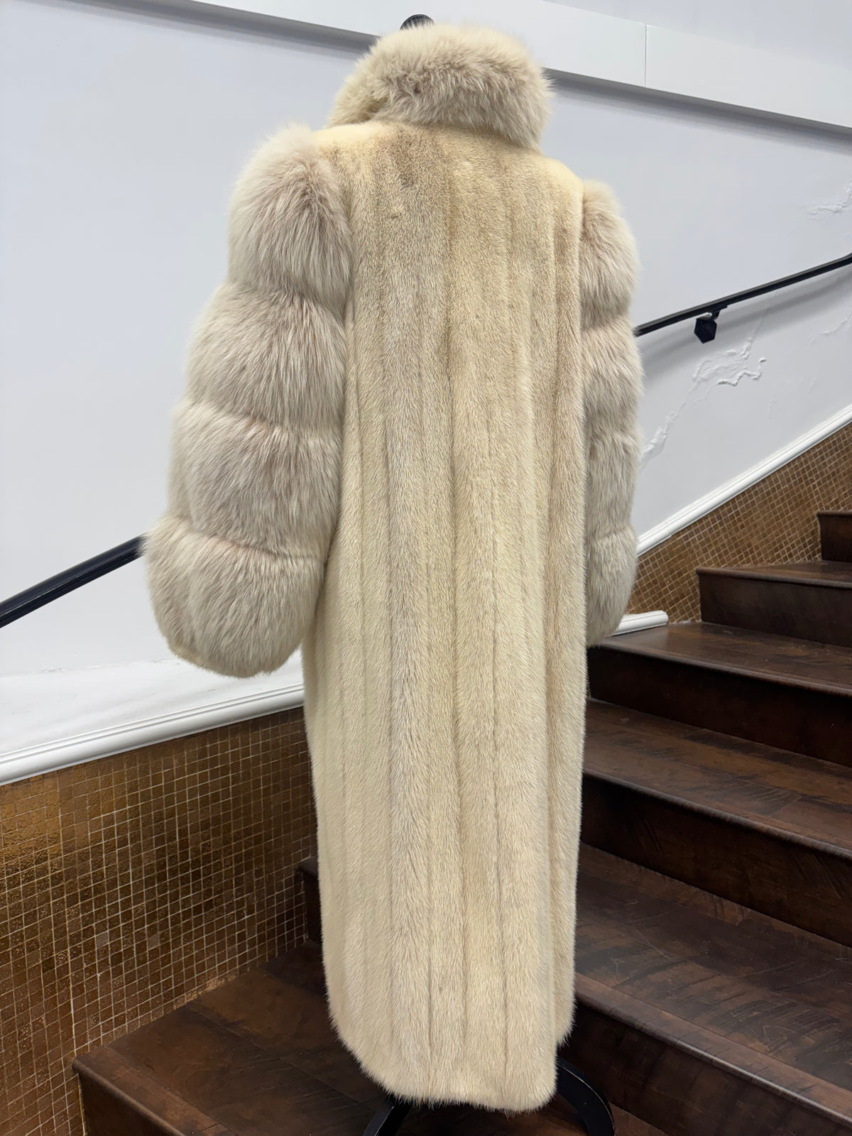 Vintage Tourmaline Coat with Fox Sleeves and Tuxedo