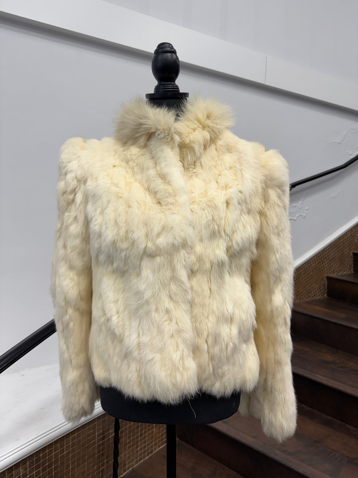 Vintage White Rabbit Jacket with Fox Collar