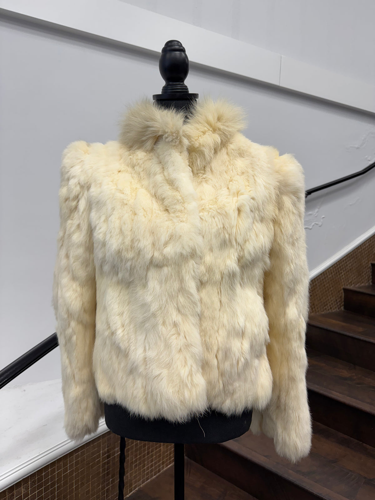 Vintage White Rabbit Jacket with Fox Collar