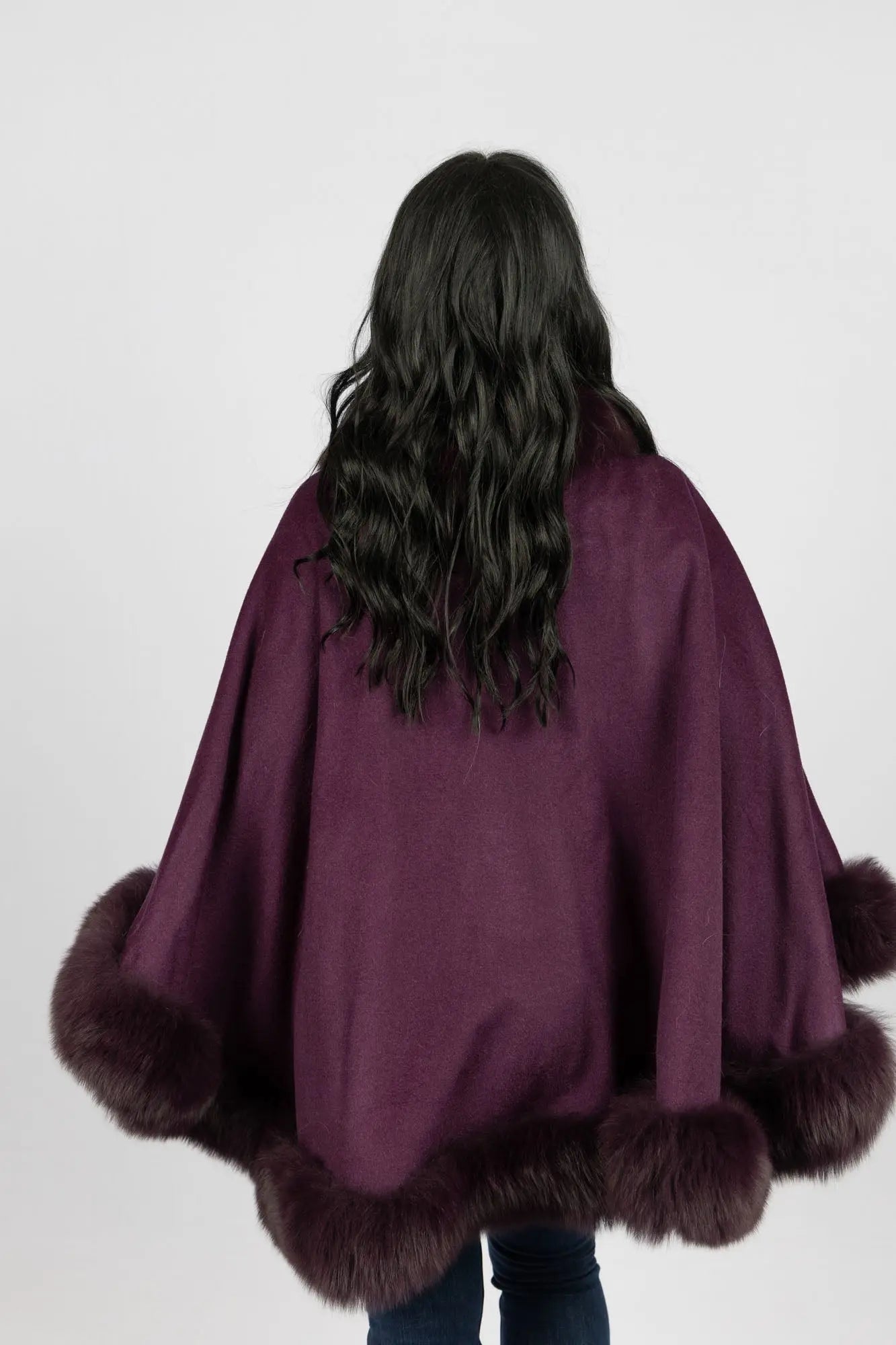 Violet 100% Cashmere Cape with Fox Trim