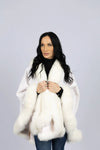 White 100% Cashmere Cape with Fox Trim