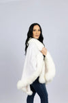 White 100% Cashmere Cape with Fox Trim