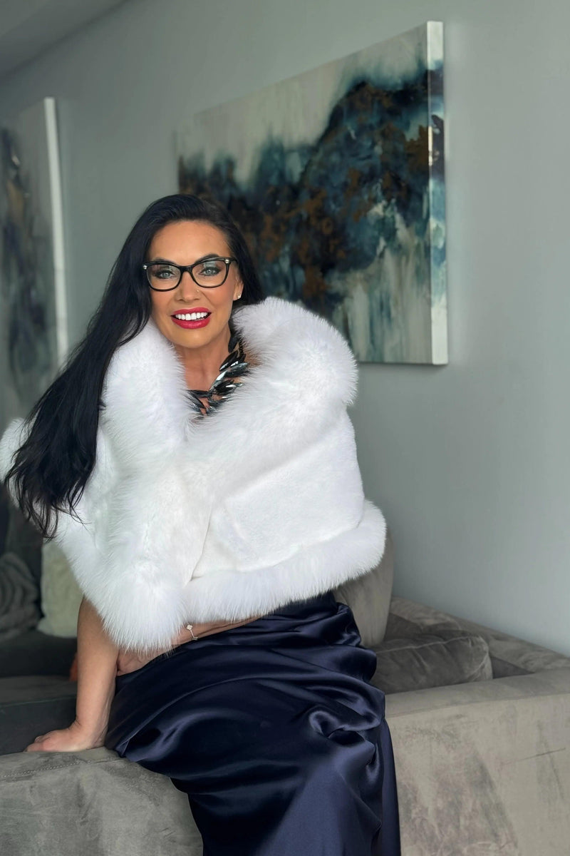 White Mink Cape with Fox Trim