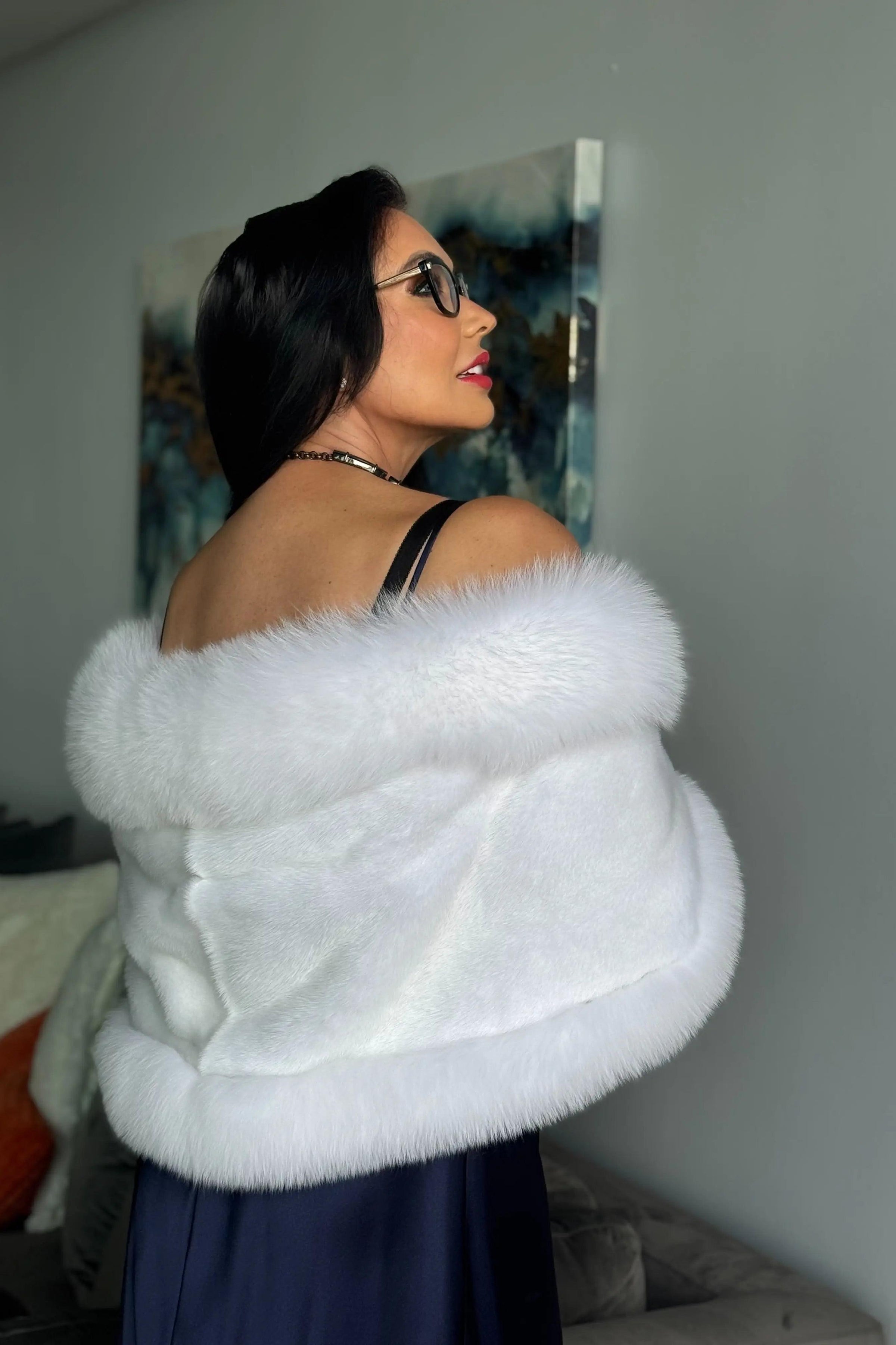 White Mink Cape with Fox Trim