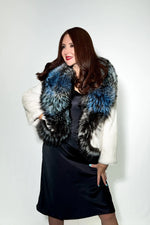 White Mink Jacket with Multicolor Fox Trim