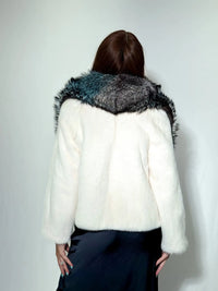 White Mink Jacket with Multicolor Fox Trim