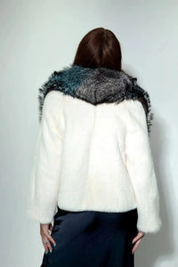 White Mink Jacket with Multicolor Fox Trim