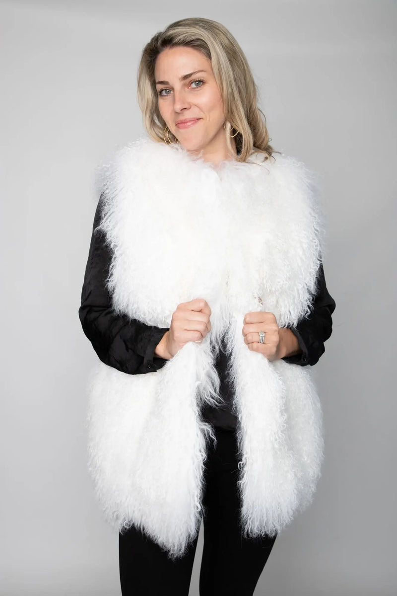 LaBelle Since 1919 White Mongolian Lamb Vest