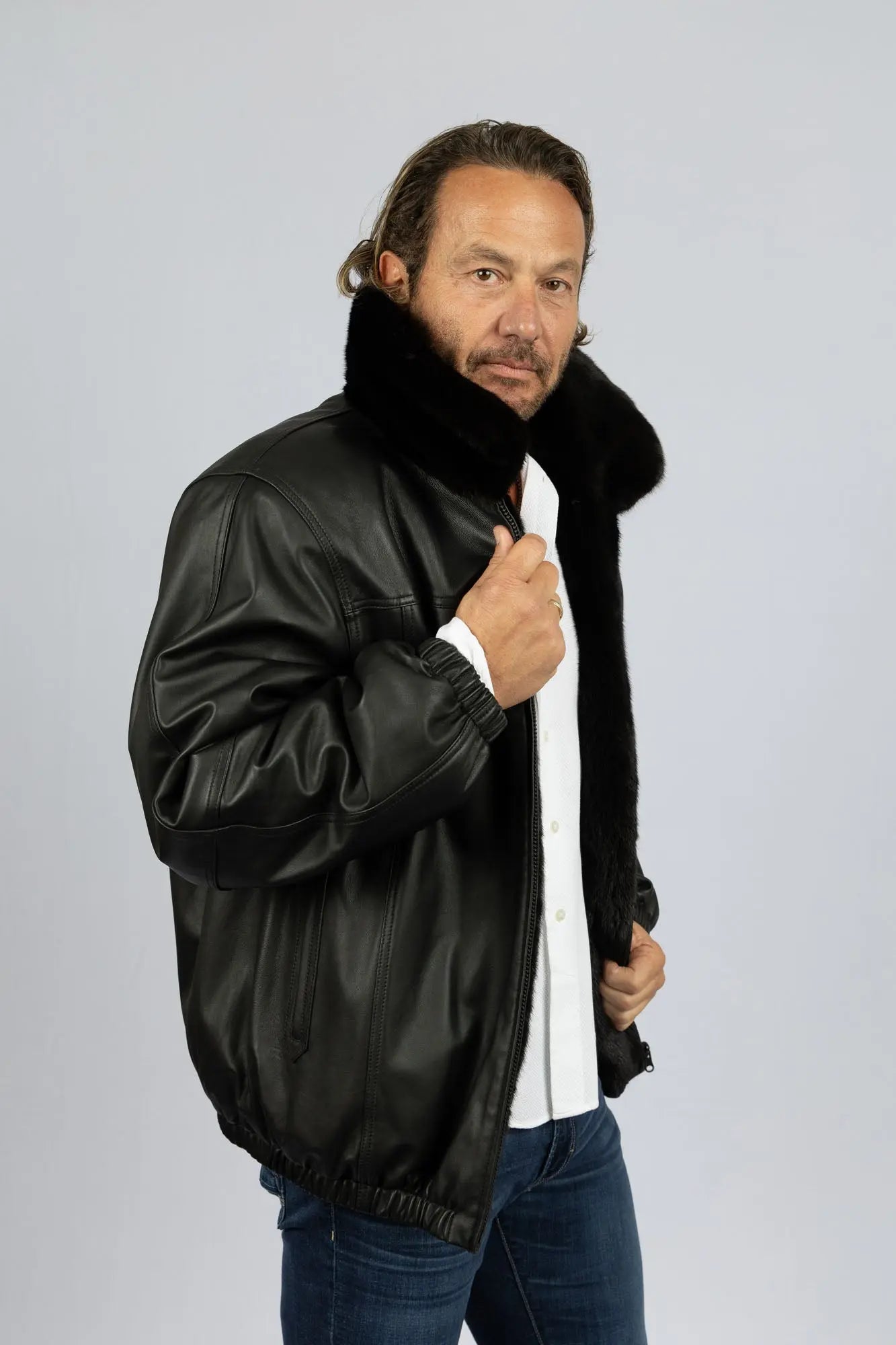 Men's Ranch Full Skin Mink Reversible Bomber Jacket