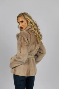 Semi-Sheared Mink Jacket in Silver Rose w/ Leather belt