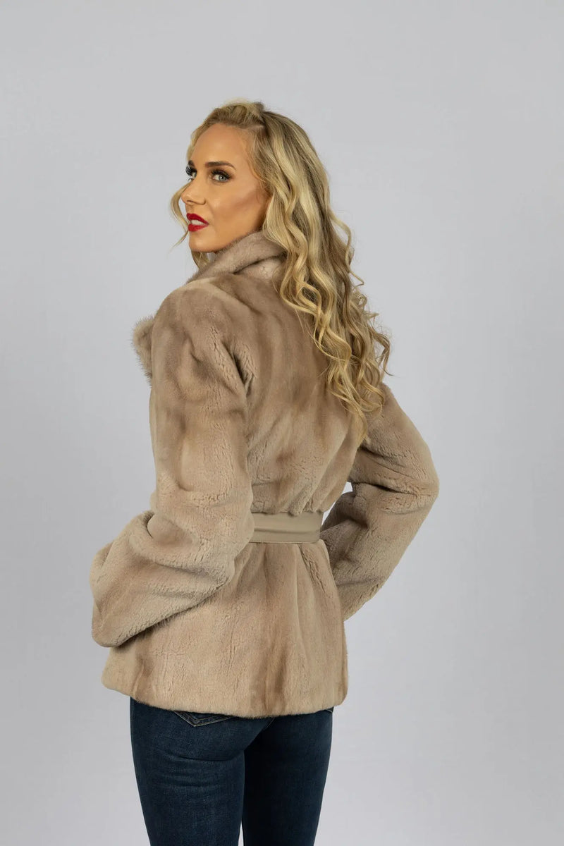 Semi-Sheared Mink Jacket in Silver Rose w/ Leather belt