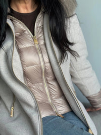 Coffee Parka Jacket with Hood and Fox Trim