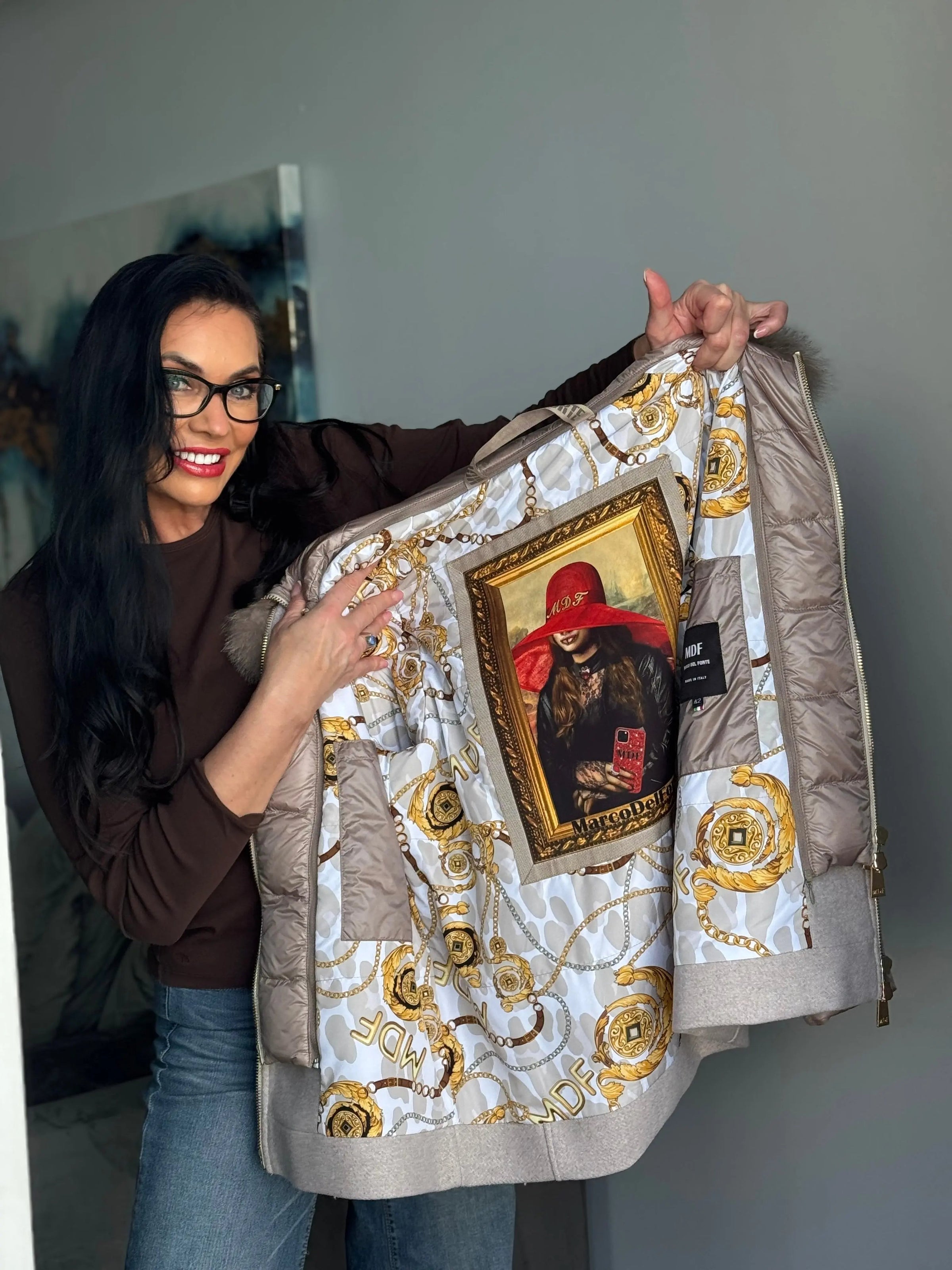 Coffee Parka Jacket with Hood and Fox Trim