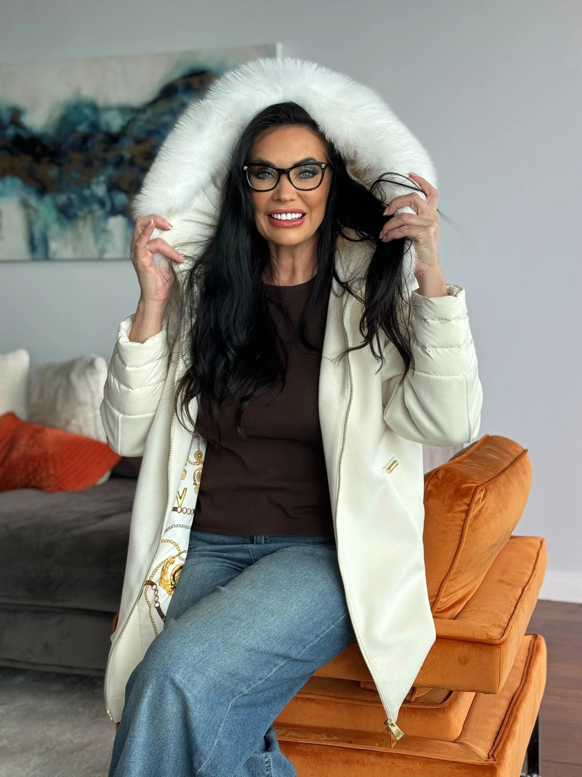 White Parka Jacket with Fox rim