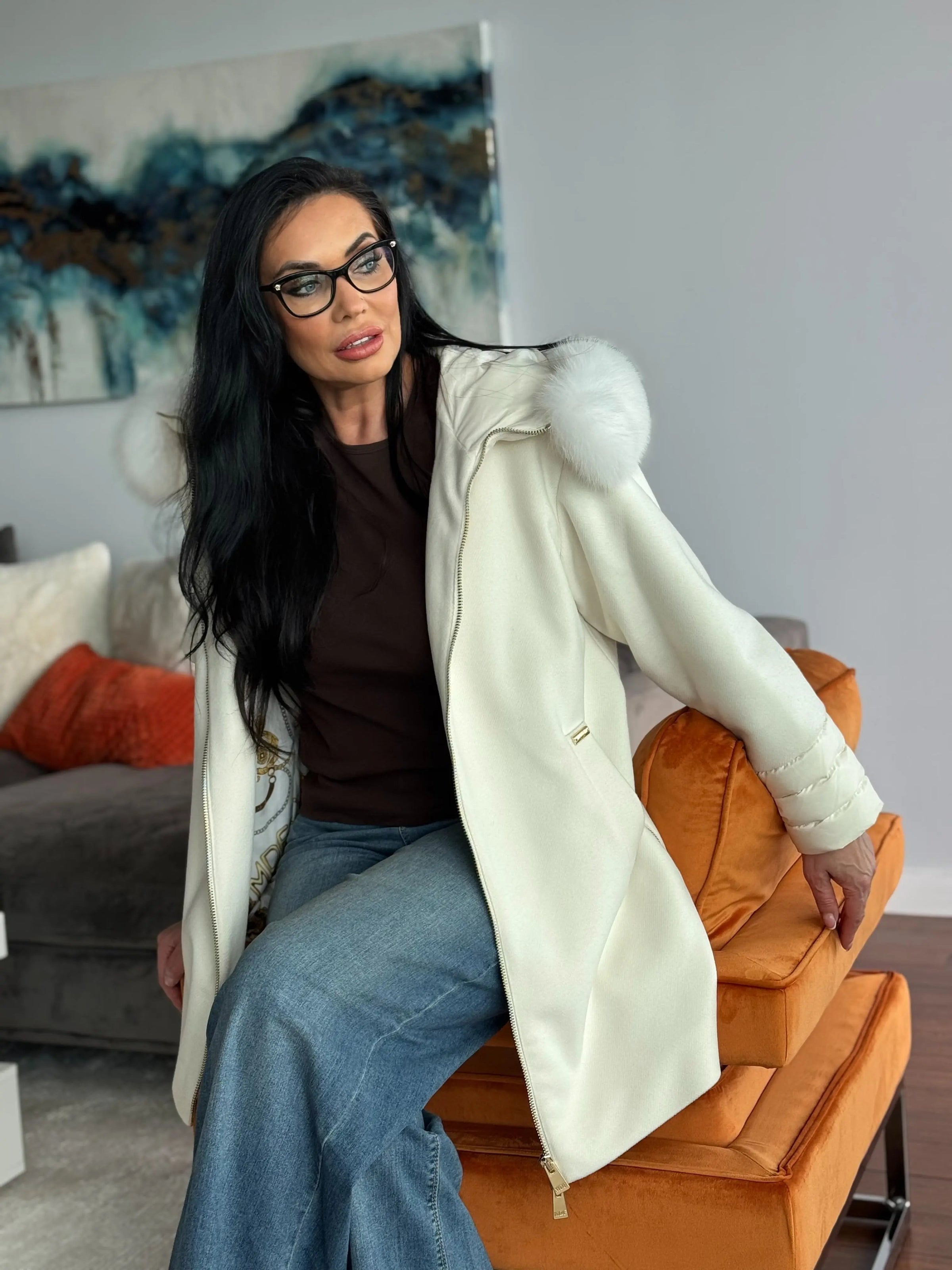 White Parka Jacket with Fox rim