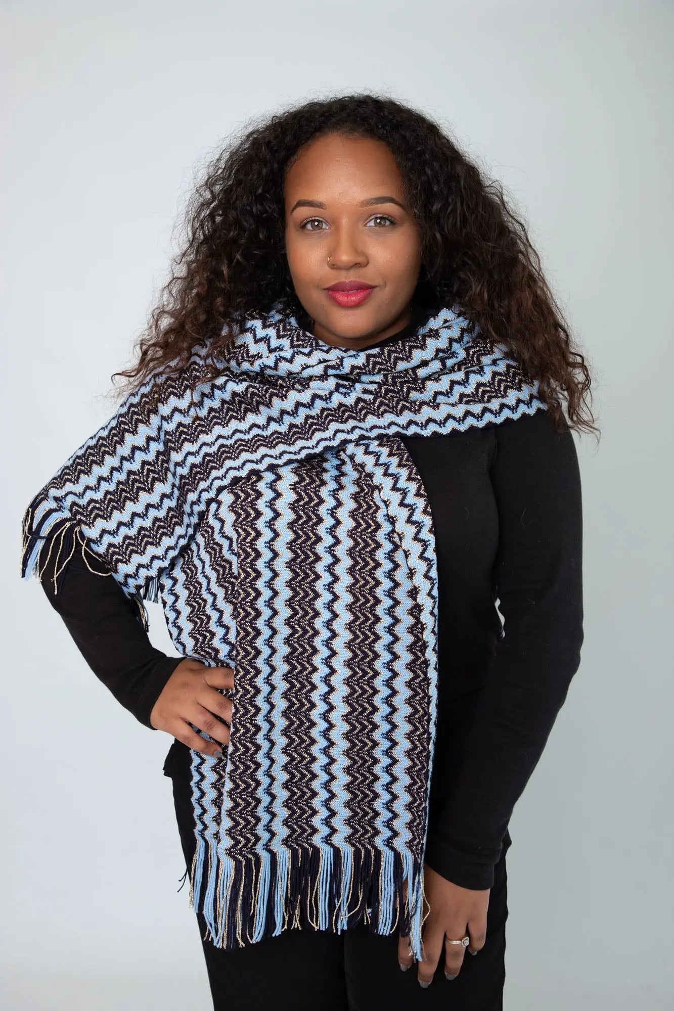 Blue Black & Gold Zig Zag Scarf – LaBelle Since 1919