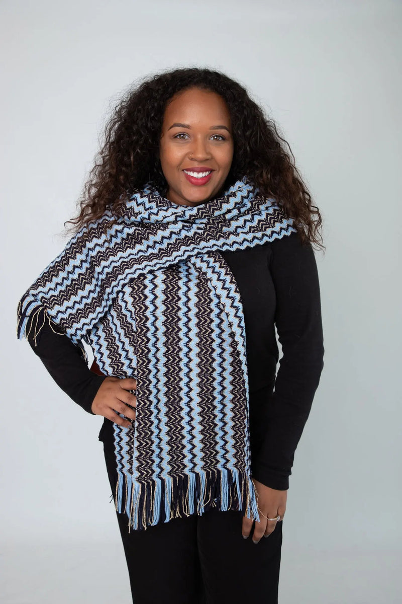 Missoni Blue Black & Gold Zig Zag Scarf