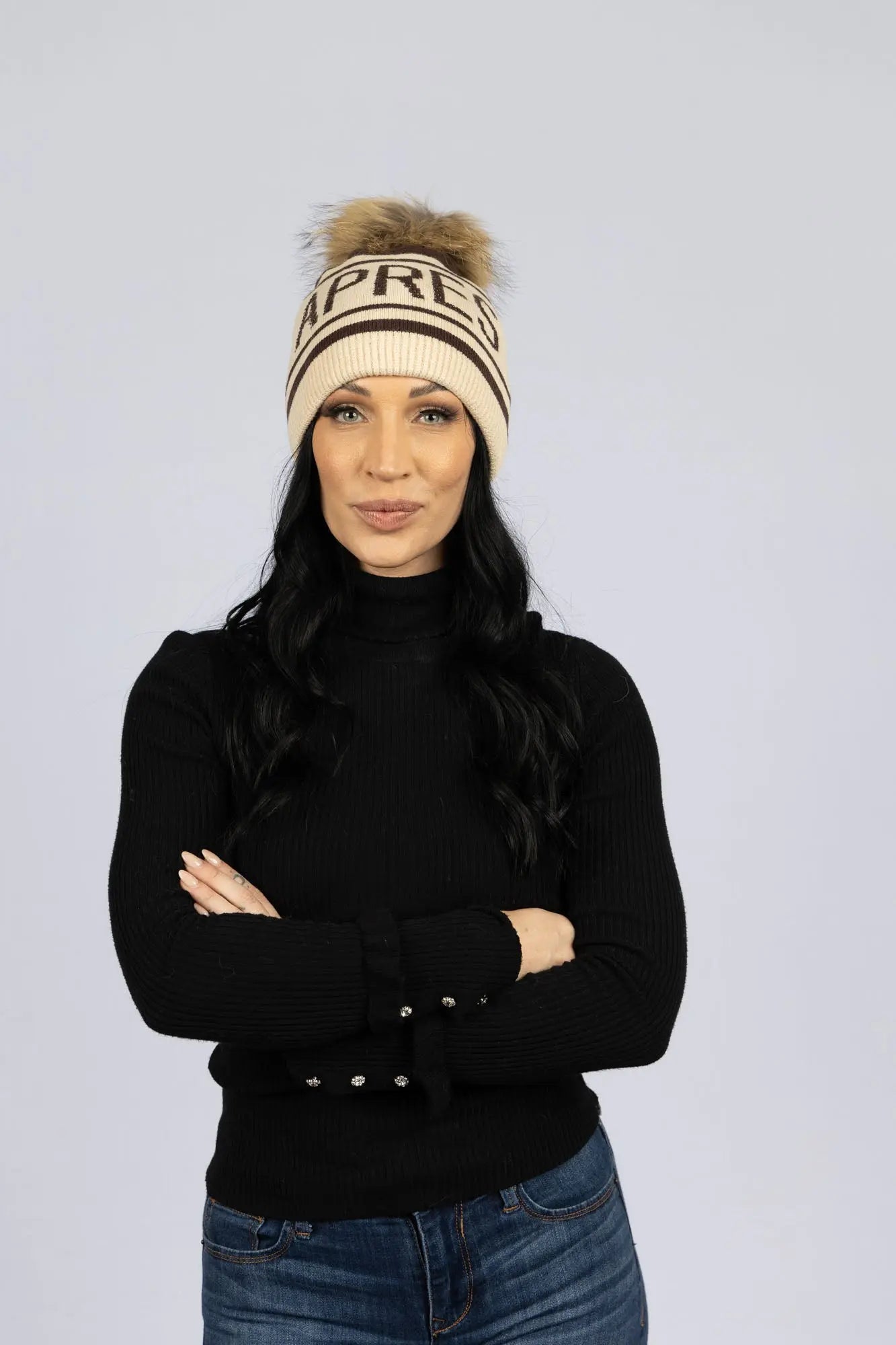 Apres Ski Knit Hat with Fox Pom