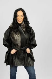 Leather Cape with Belt and Fox Collar