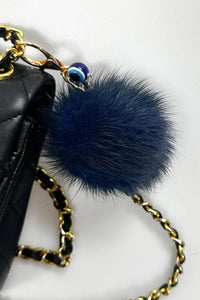 Mink Ball Keychain with Greek Evil Eye Decor