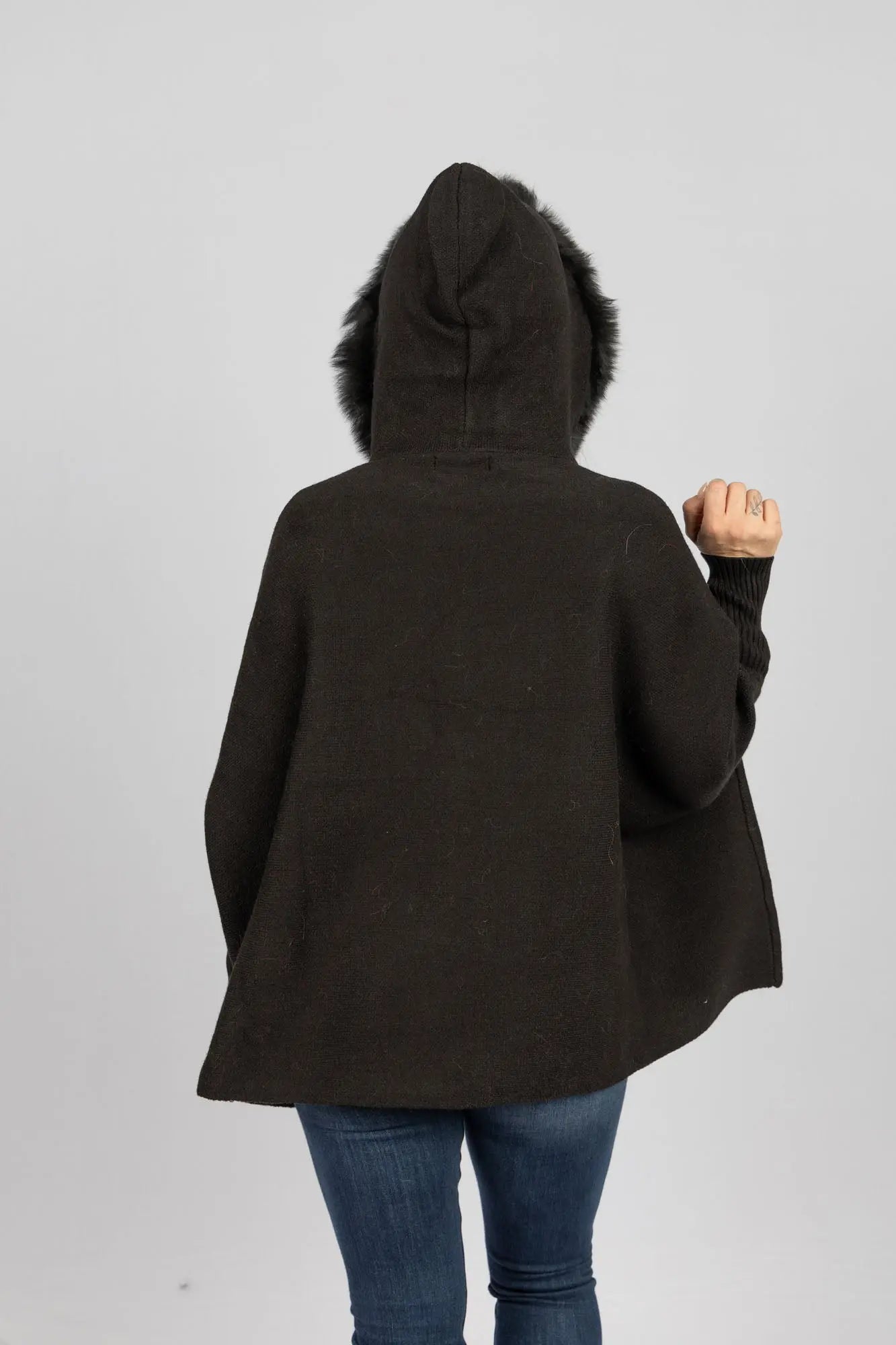 Zip Up Hoodie with Fox Trimmed Hood