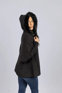 Zip Up Hoodie with Fox Trimmed Hood