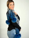 LaBelle New Collections Electric Blue Woven Leopard Print Scarf w/ PomPoms