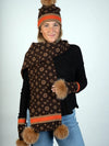 LaBelle New Collections Knitted Scarf W/Monogram/Poms