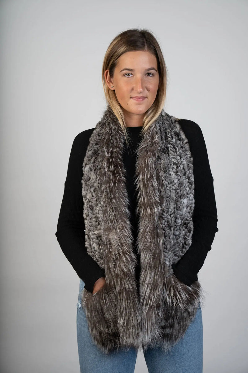 LaBelle Since 1919 Chinchilla/ Silver Fox trim Scarf