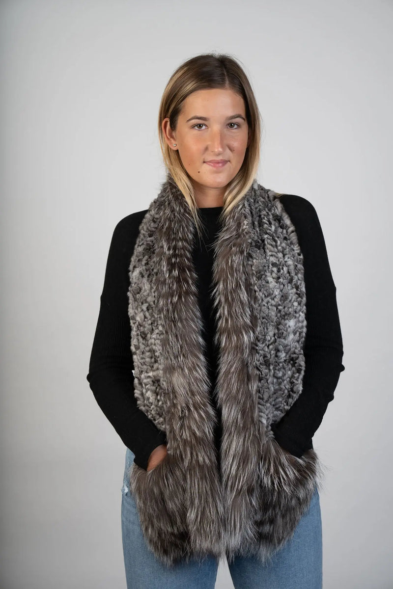 LaBelle Since 1919 Chinchilla/ Silver Fox trim Scarf