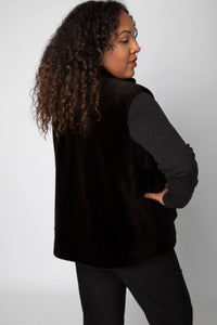 Dark Brown Sheared Mink and Leather Reversible Vest w/Zipper