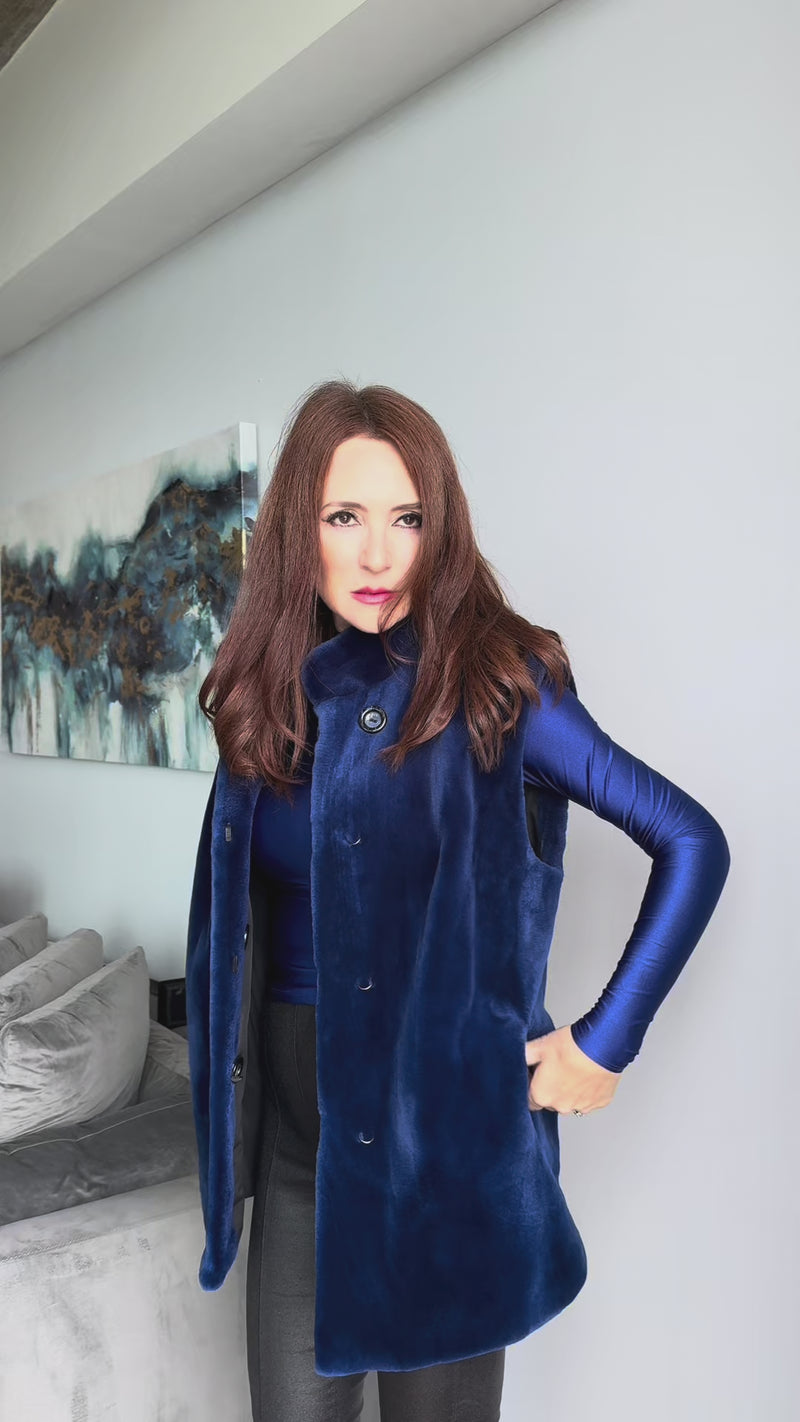 Cobalt Blue Dyed Sheared Mink Reversible Vest